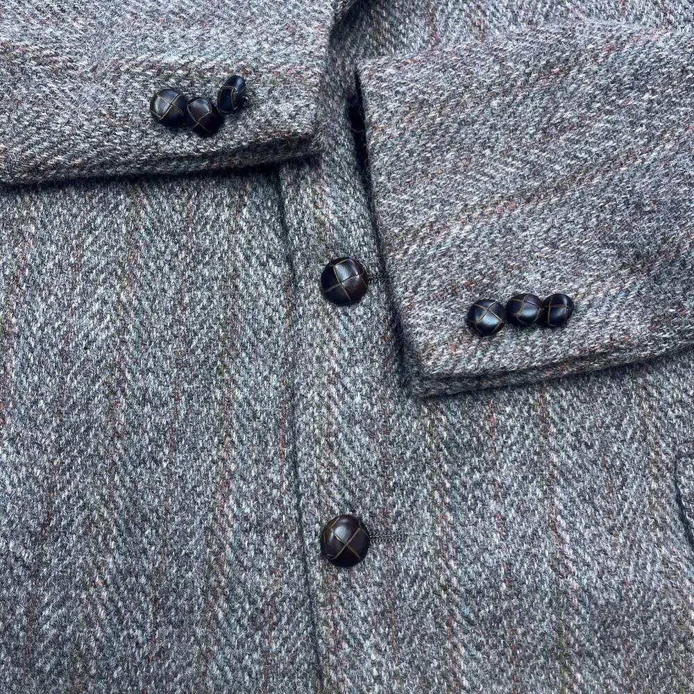 Harris Tweed Mens Herringbone Blazer Jacket 44R Pure Scottish Wool Unstructured